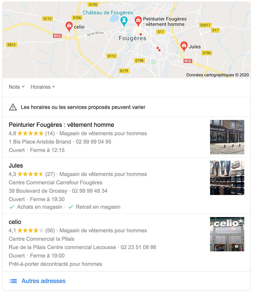 bloc resultat local google